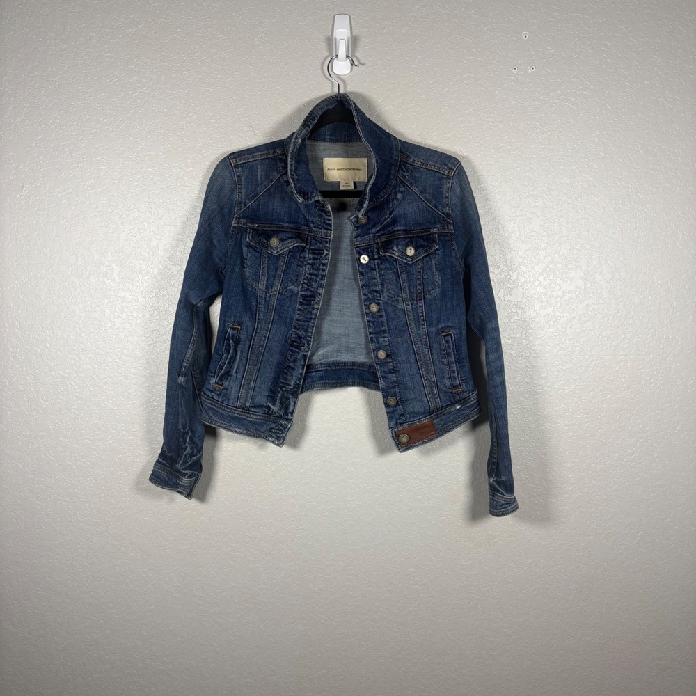 Pilcro Anthropologie Denim Trucker Fitted Distressed Jacket, Small
